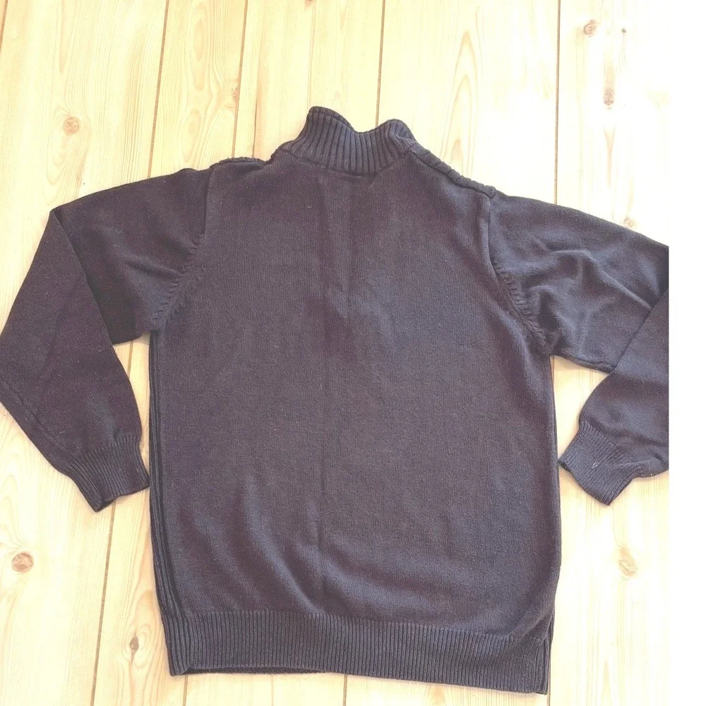 Oscar de la Renta Mens Quarter Zip Sweater Brown Ribbed Sherpa Large Cotton Knit